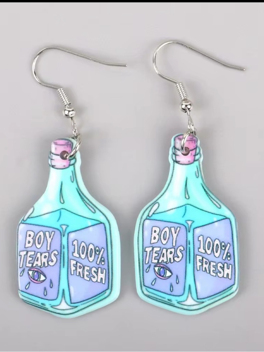 Boys Tears Earrings Funny Bottle 100% Fresh Statement Jewelry